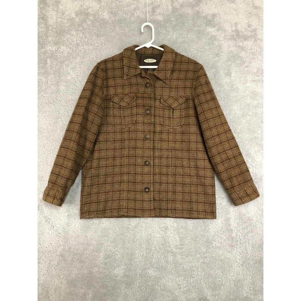 Old Navy Flannel Jacket Mens Size L Wool Plaid Multicolor Button Up Lined